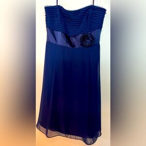 Royal blue chiffon and satin strapless dress